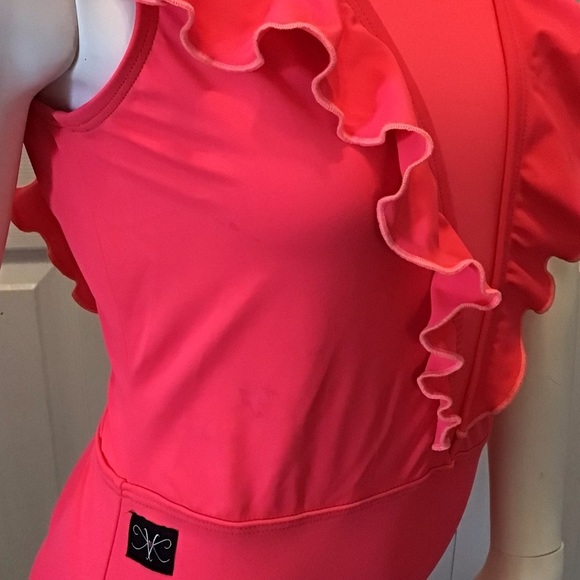 Kandi Kouture Pink Mesh Ruffled One Piece Dance Leotard Size TM - Picture 3 of 9